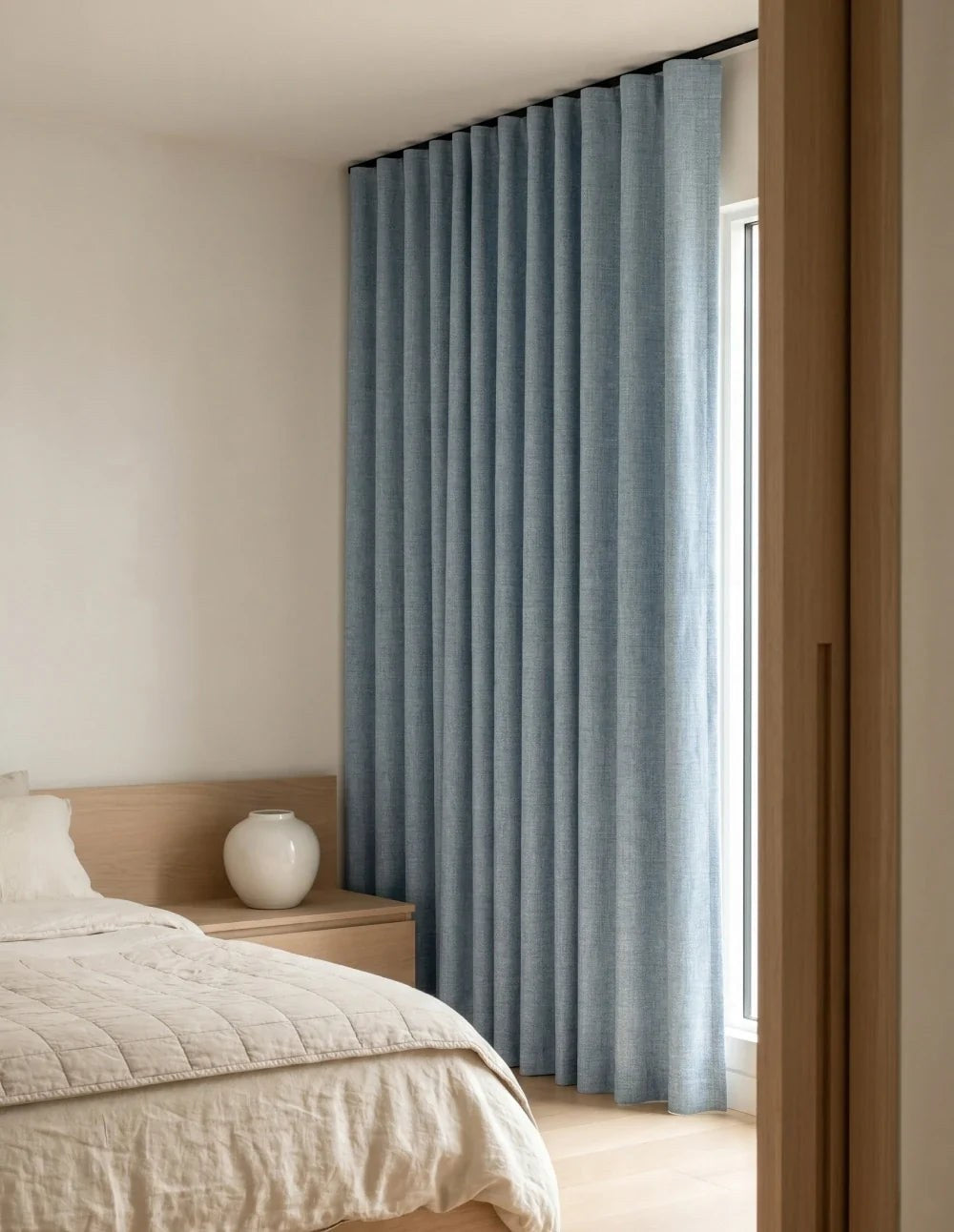 Single-Layer Heathered Blackout Curtain - Sky Blue