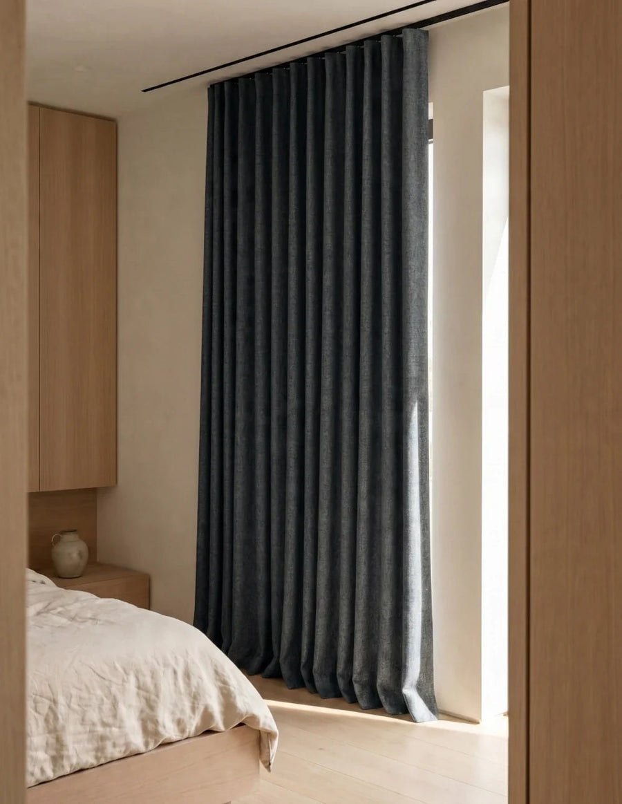 Single-Layer Heathered Blackout Curtain - Charcoal