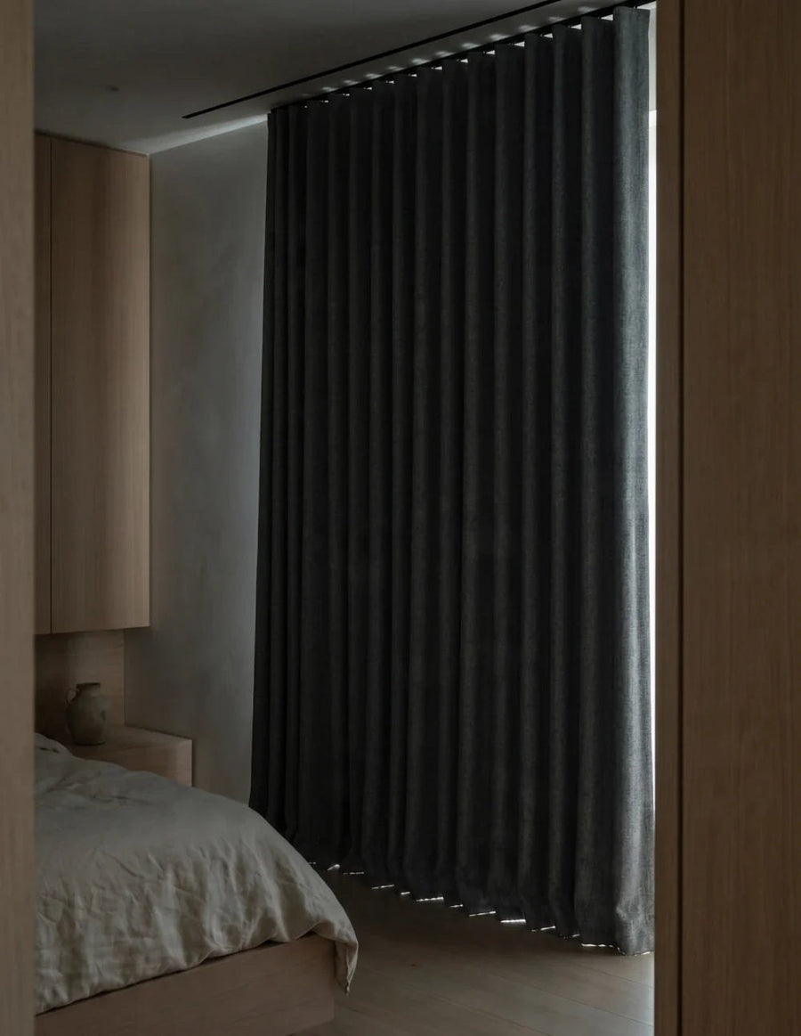 Single-Layer Heathered Blackout Curtain - Charcoal