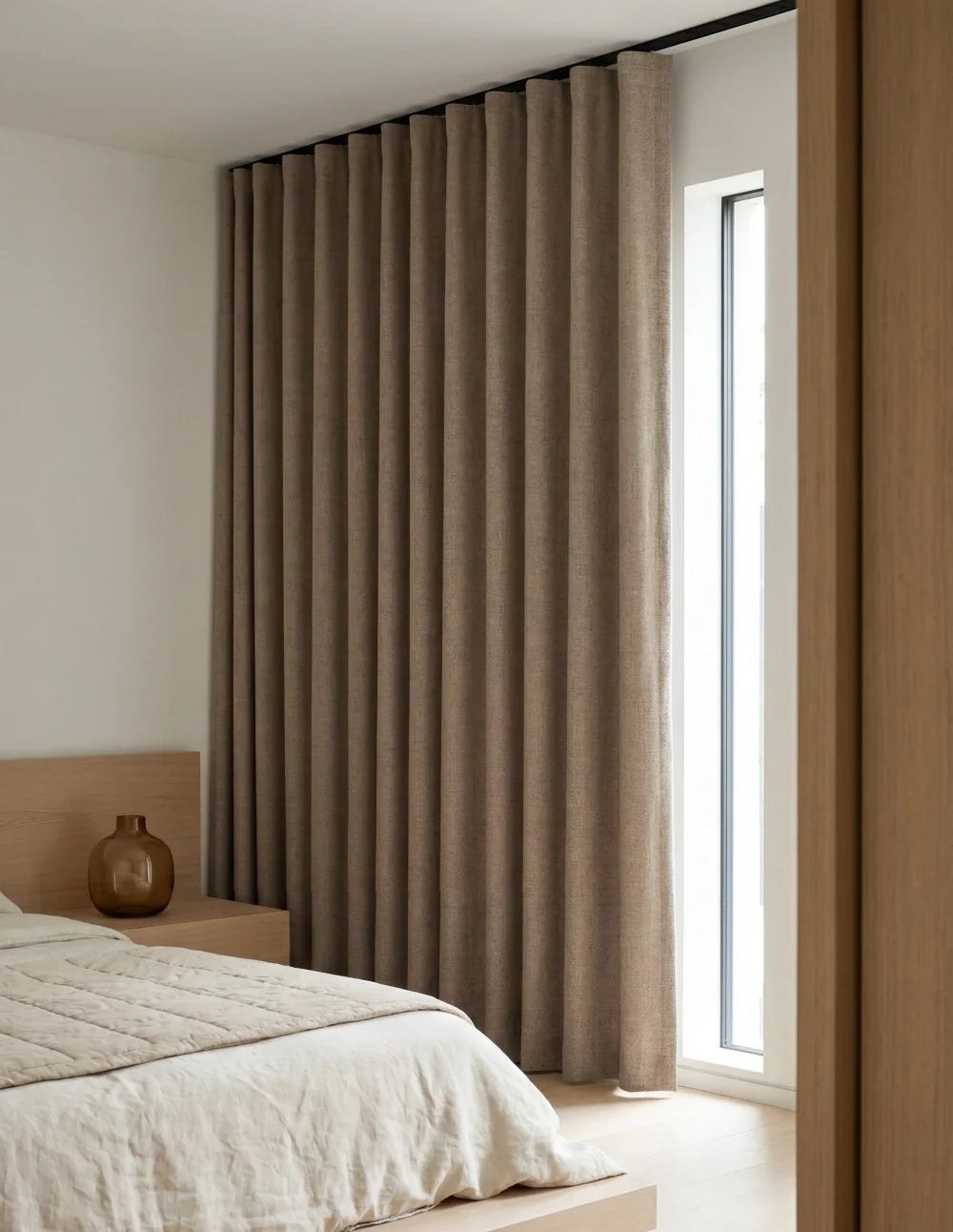 Single-Layer Heathered Blackout Curtain - Brown