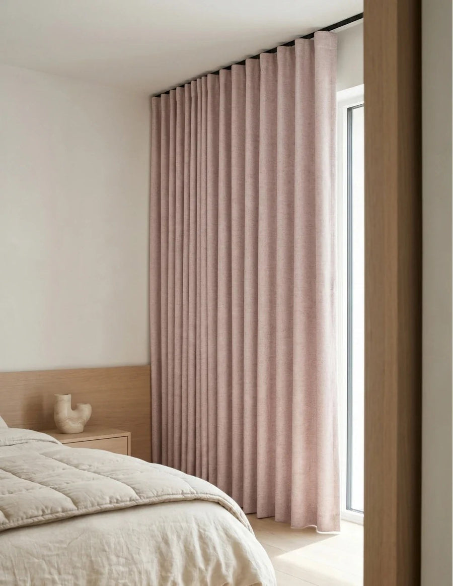 Single-Layer Heathered Blackout Curtain - Pink