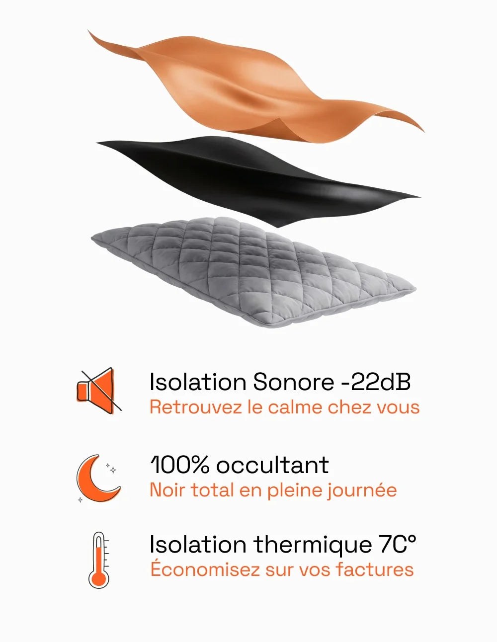 3-in-1 Blackout Thermal Acoustic Curtain - Orange