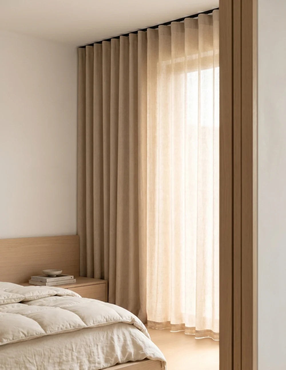 Linen-Look Light-Filtering Curtain - Beige