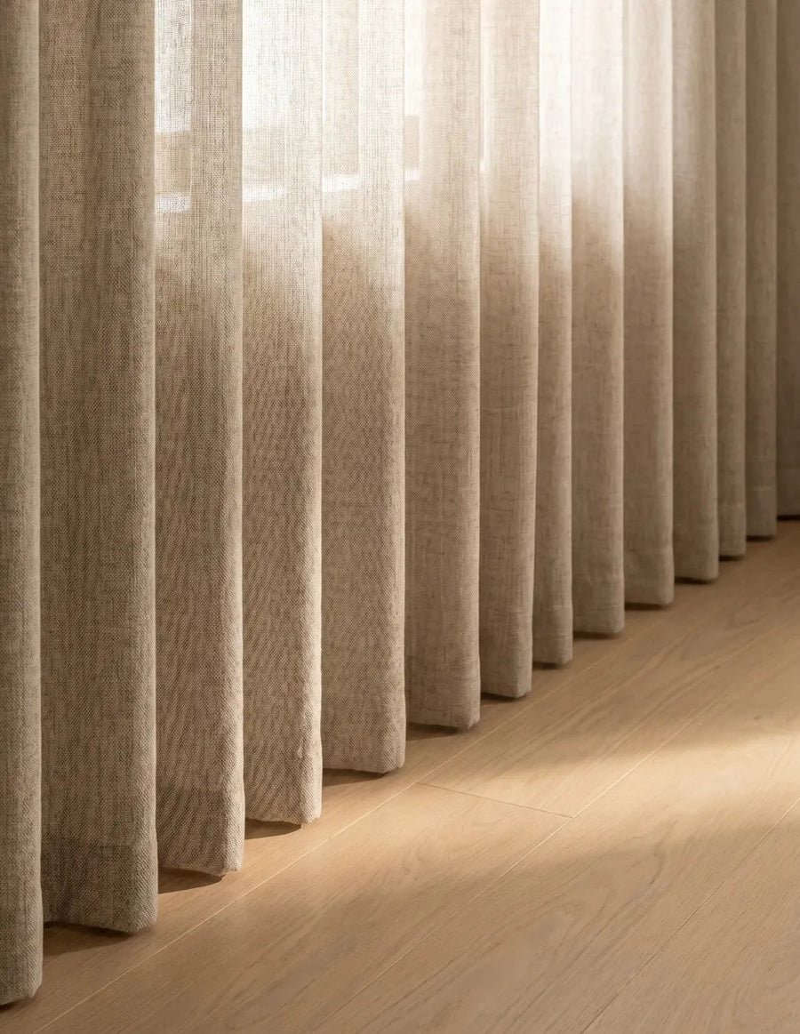 Linen-Look Light-Filtering Curtain - Beige