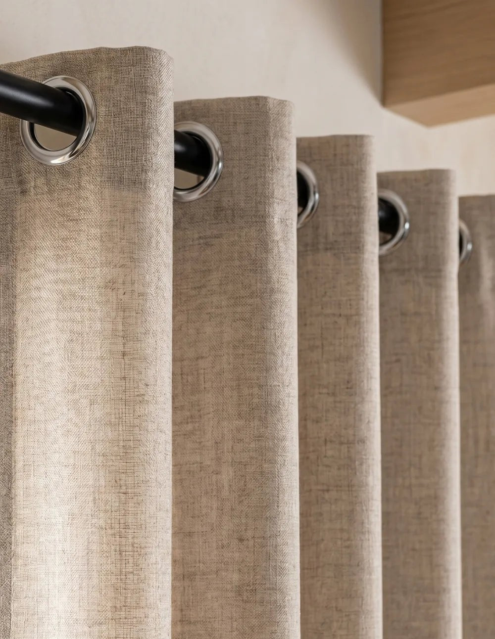 Linen-Look Light-Filtering Curtain - Beige