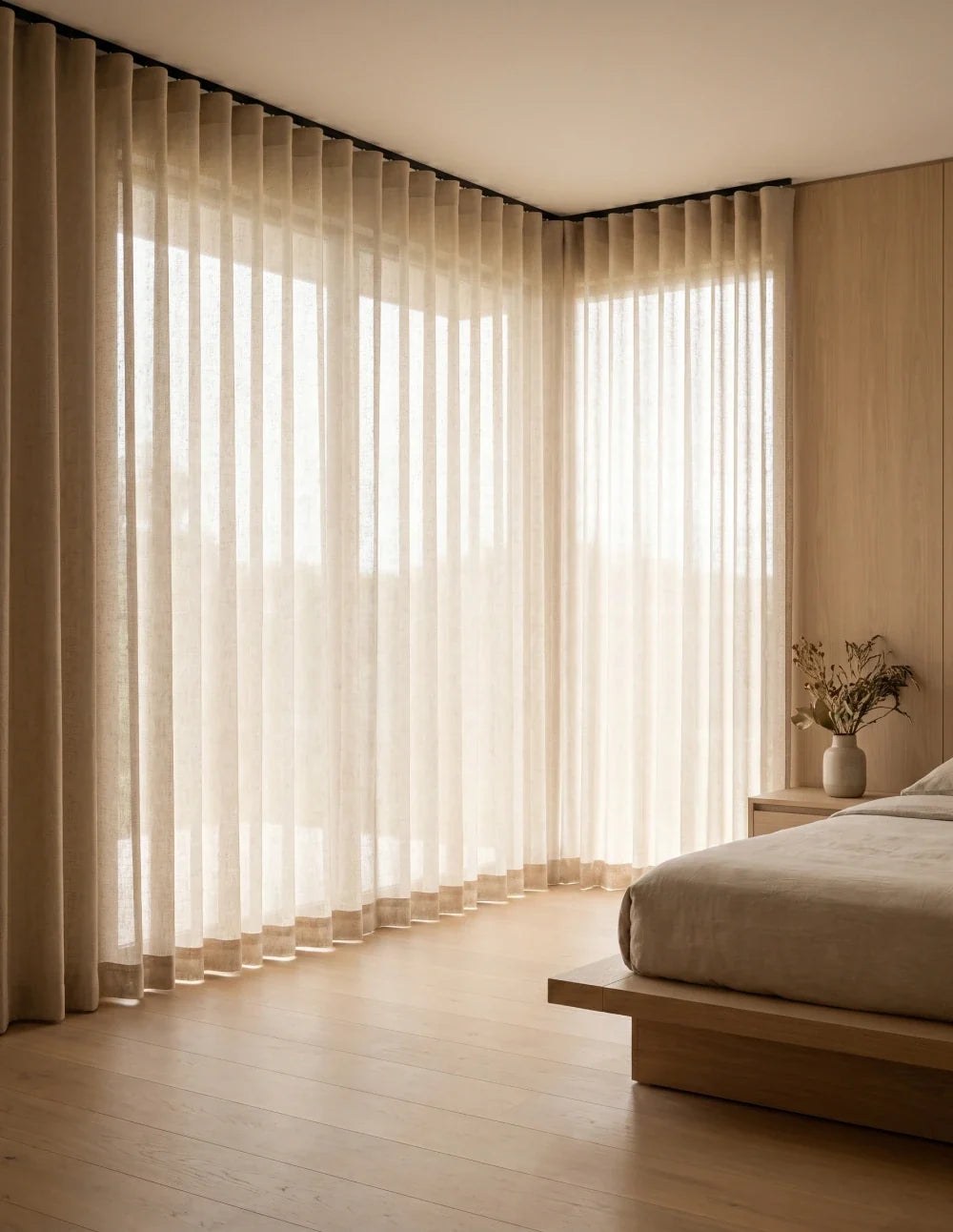 Linen-Look Light-Filtering Curtain - Beige