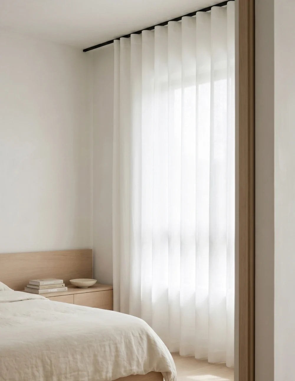 Linen-Look Light-Filtering Curtain - White