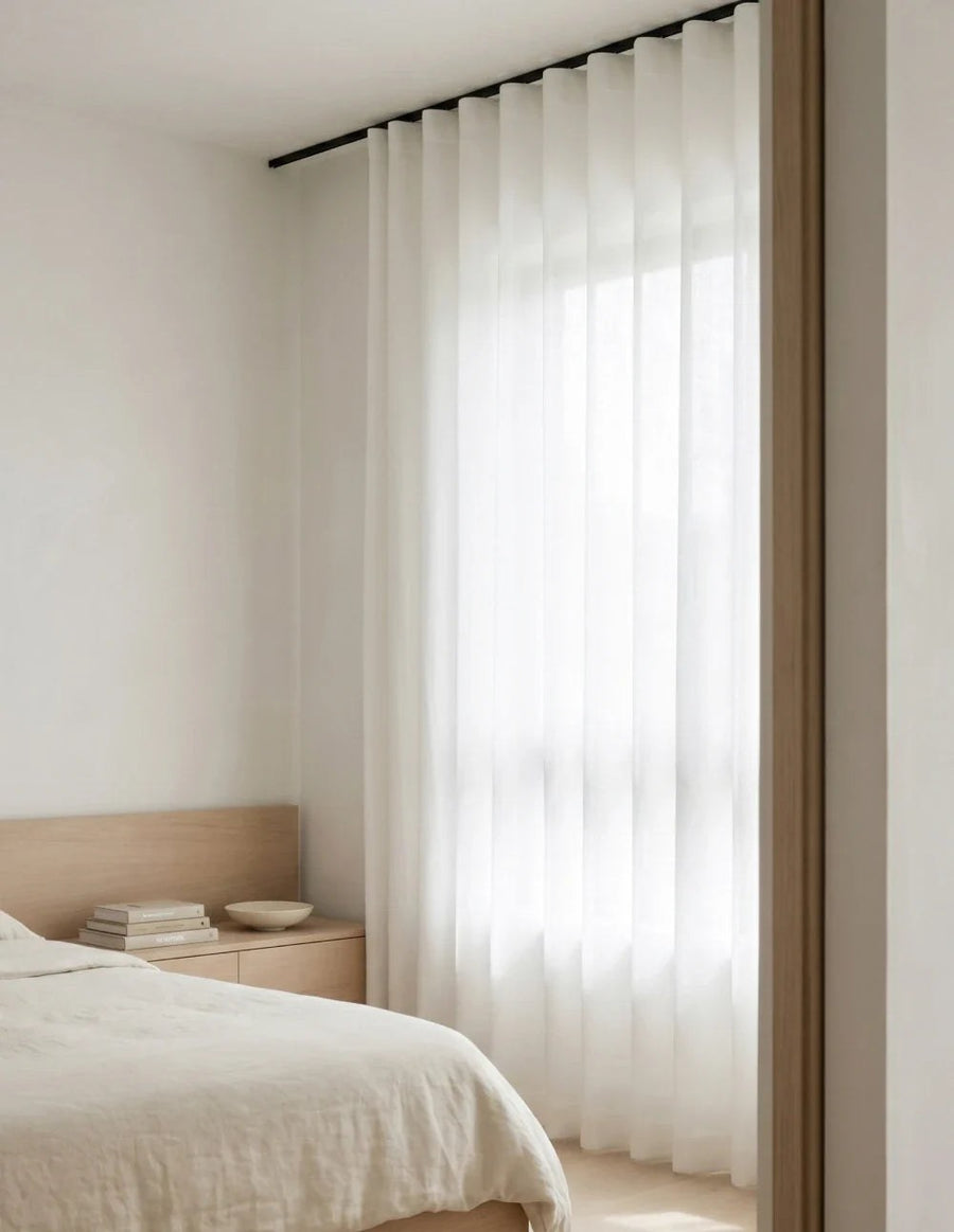 Linen-Look Light-Filtering Curtain - White