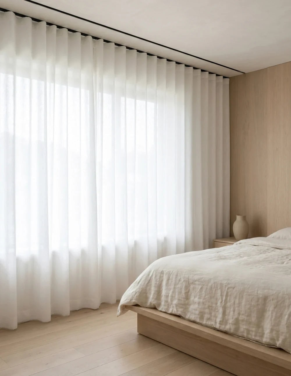 Linen-Look Light-Filtering Curtain - White