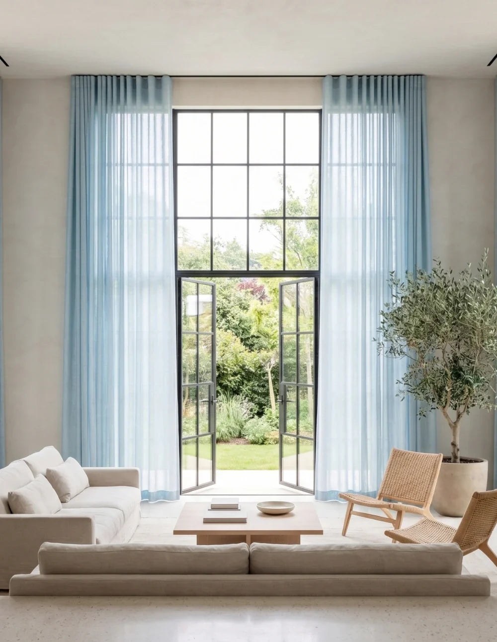 Linen-Look Light-Filtering Curtain - Sky Blue
