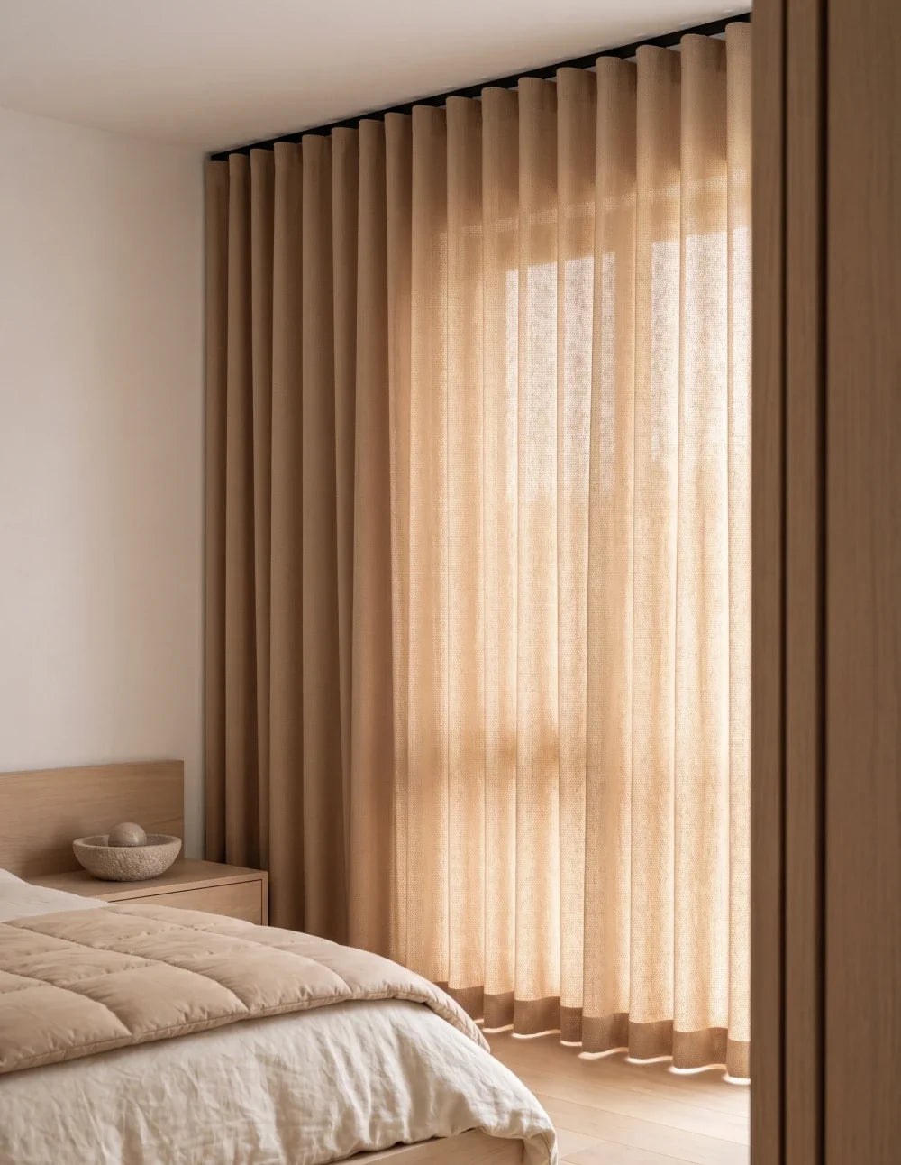 Linen-Look Light-Filtering Curtain - Camel