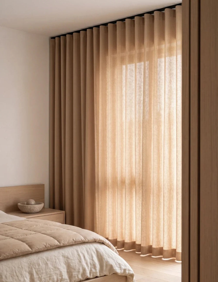 Linen-Look Light-Filtering Curtain - Camel