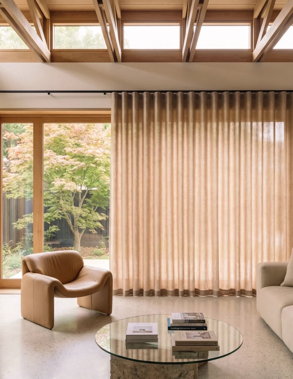 Linen-Look Light-Filtering Curtain - Camel
