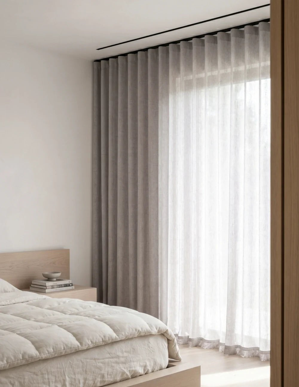 Linen-Look Light-Filtering Curtain - Mauve Grey