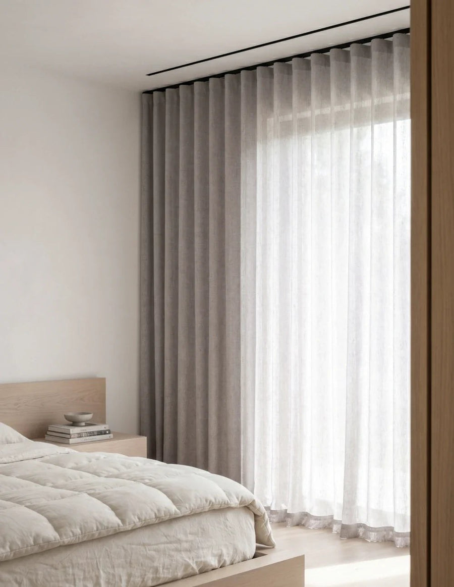 Linen-Look Light-Filtering Curtain - Mauve Grey