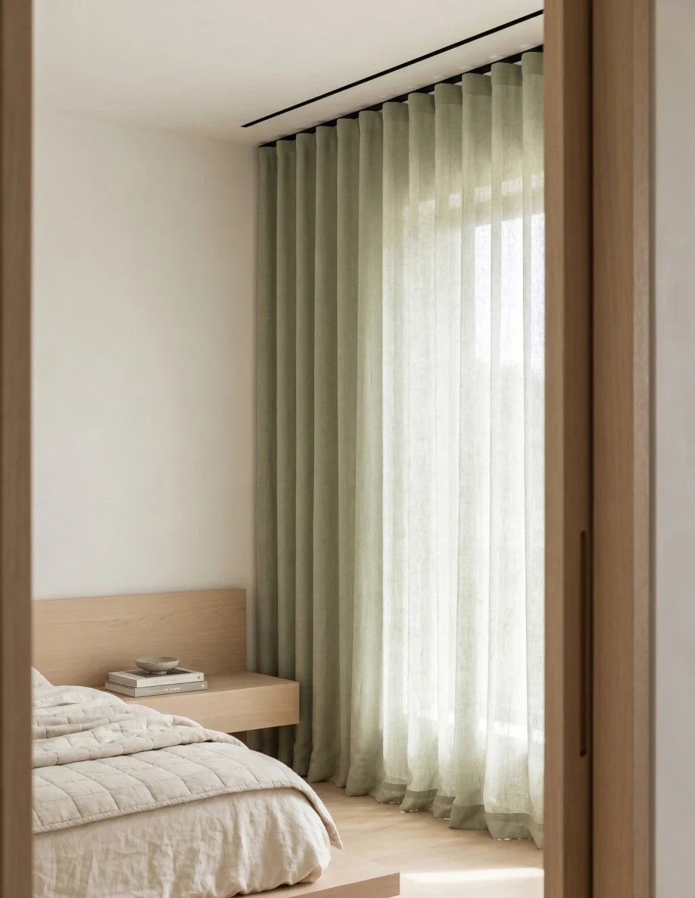 Linen-Look Light-Filtering Curtain - Pistachio